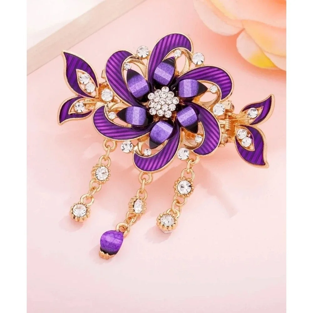 3 Tassel Hair Clips Butterfly Flowers‎ Bridal Wedding Headdress Red Blue Purple